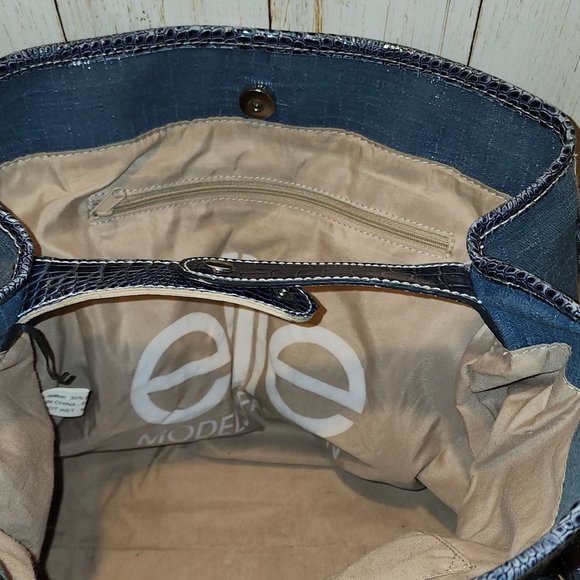 Elite models Fashion bag denim and silver sparkle with wide or button up option - Picture 6 of 9